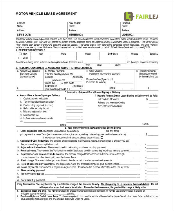 auto lease agreement template automobile lease agreement template 