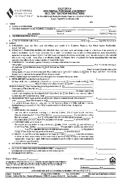 Share Form::CA Residential Purchase Agreement 1701