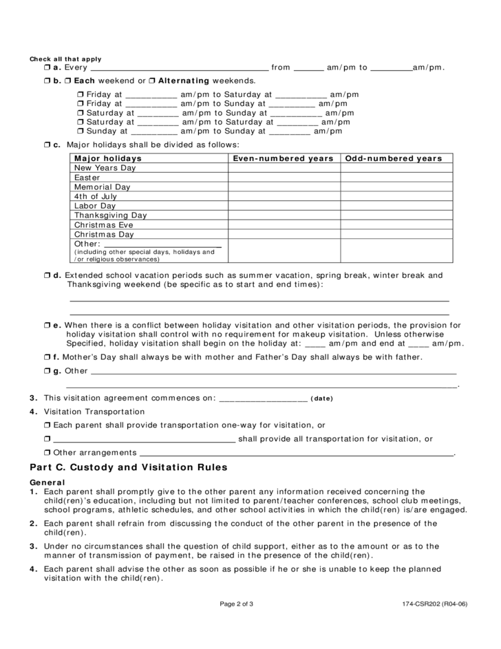 free sample child visitation agreement template forms louisiana 