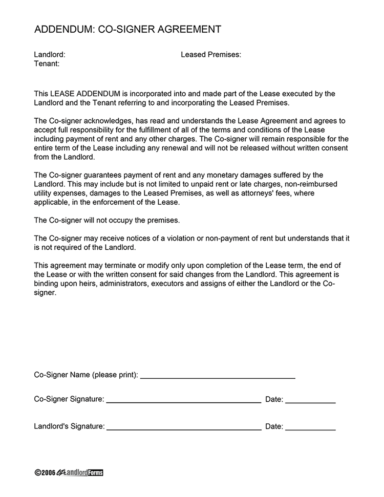 Lease Co Signer Agreement | EZ Landlord Forms