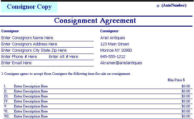 Art Dealers Inventory and Point of Sale Software Consignment Agreement
