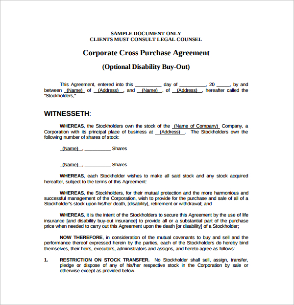 6+ Cross Purchase Agreement Templates | Sample Templates