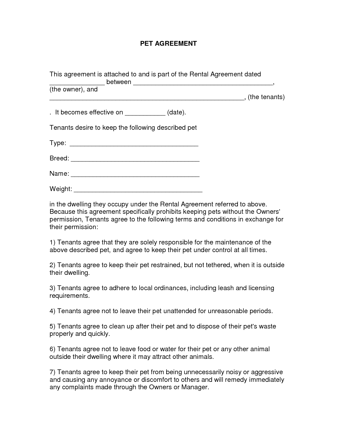 free easy lease agreement to print | Free Printable Lease 