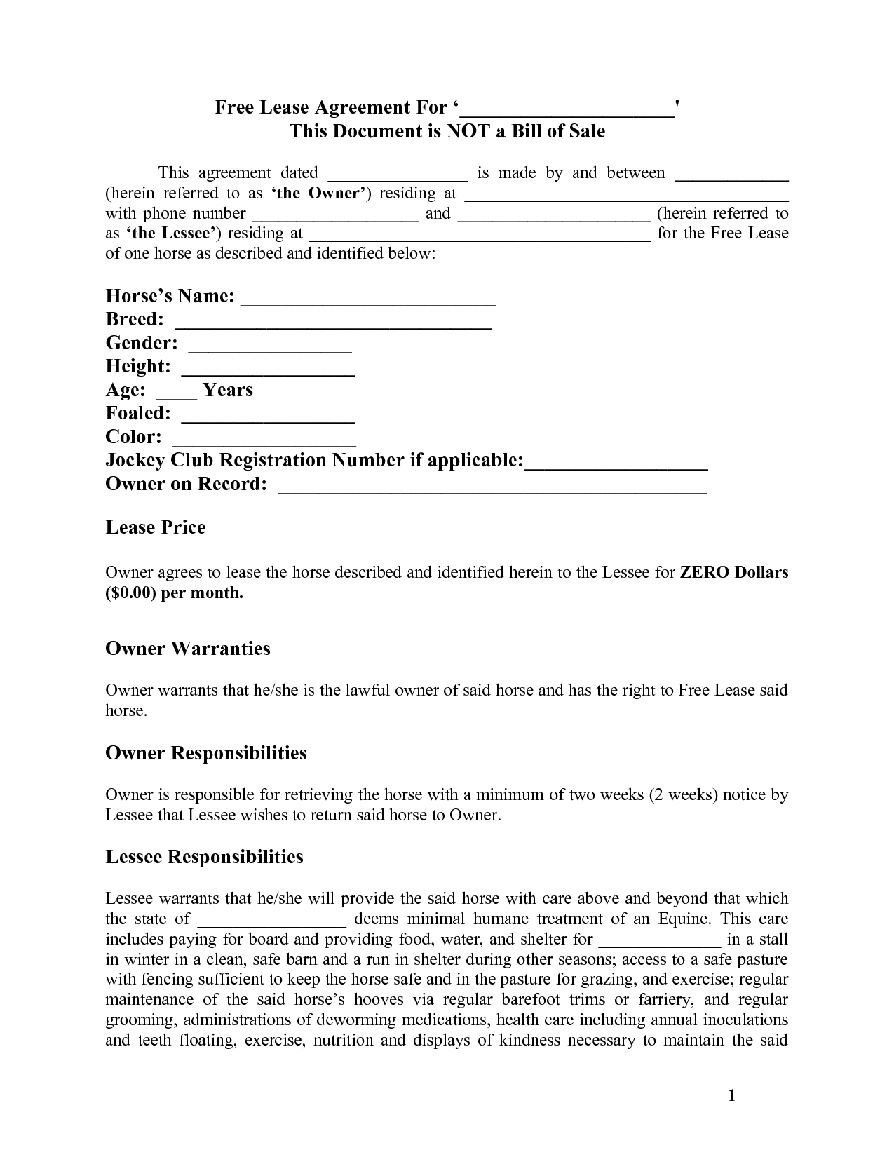 Equine Lease Agreement Fill Online, Printable, Fillable, Blank 