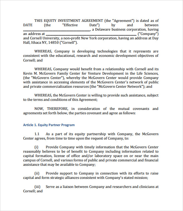 equity agreement template equity investment agreement template 