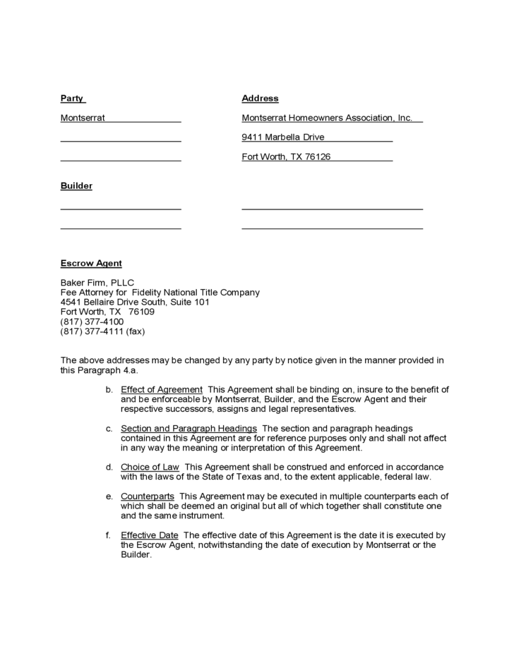 Sample Form for ESCROW AGREEMENT Free Download