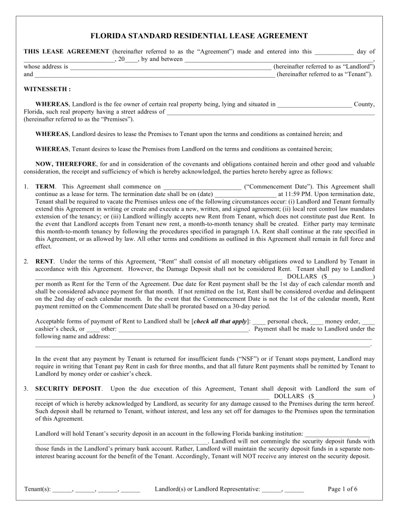 Fl Residential Lease Fill Online, Printable, Fillable, Blank 