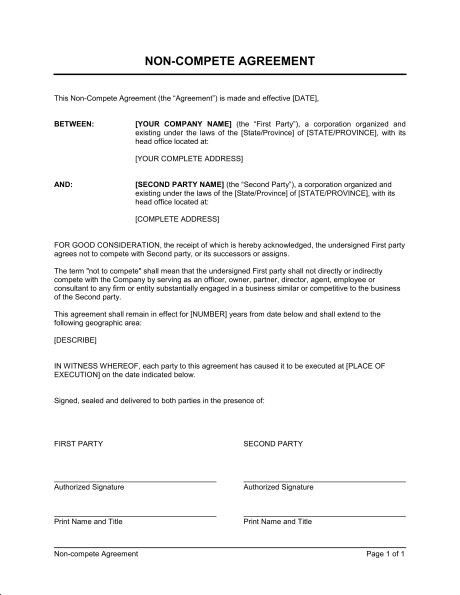 General Non Compete Agreement Template & Sample Form | Biztree.com