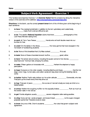Subject Verb Agreement Examples With Answers Fill Online 