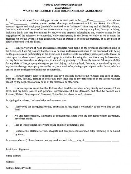 hold harmless agreement template download sample hold harmless 