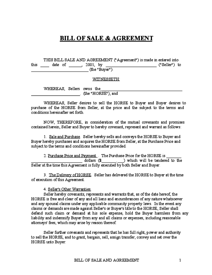horse sale agreement template horse bill of sale free emsec.info