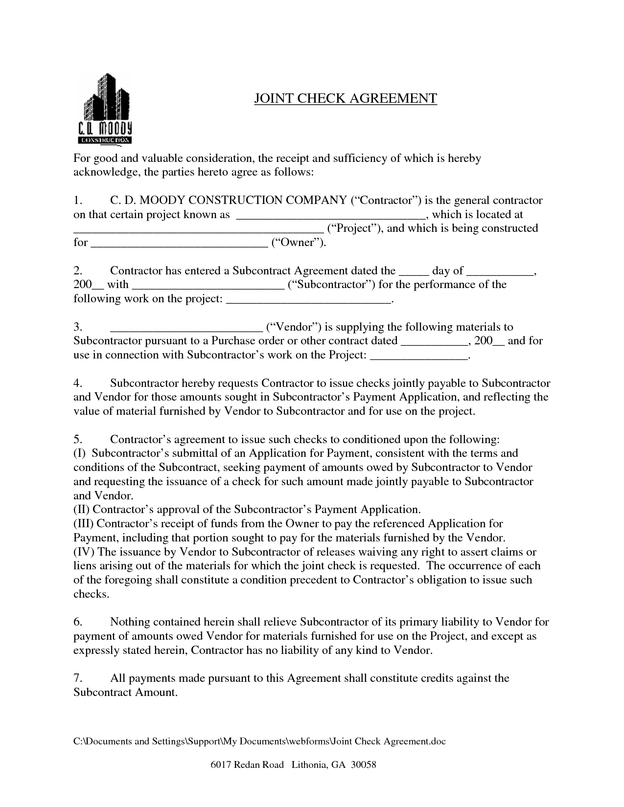Joint Check Agreement Fill Online, Printable, Fillable, Blank 