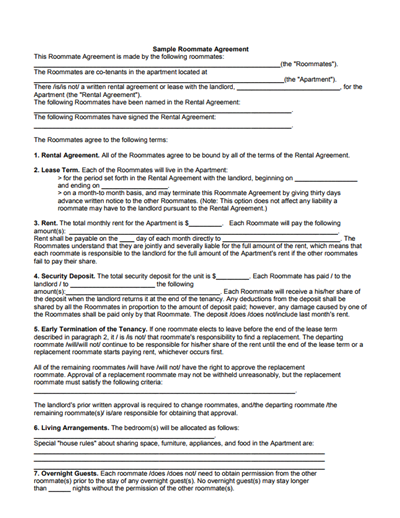 Roommate Lease Agreement Template Free Download, Edit, Print and Sign