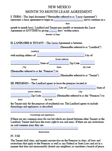 nm residential lease agreement template free new mexico month to 