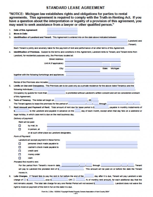 Free Michigan Residential Lease Agreement | PDF | Word (.doc)