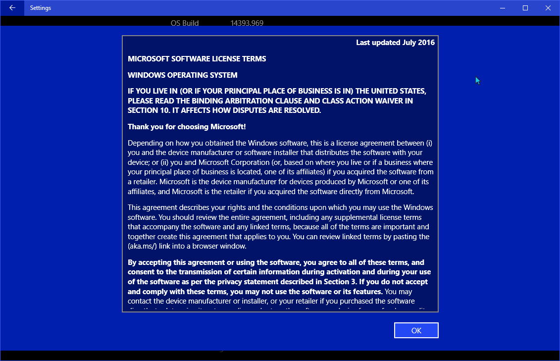 Find Microsoft End User License Agreement (EULA) in Windows 10 