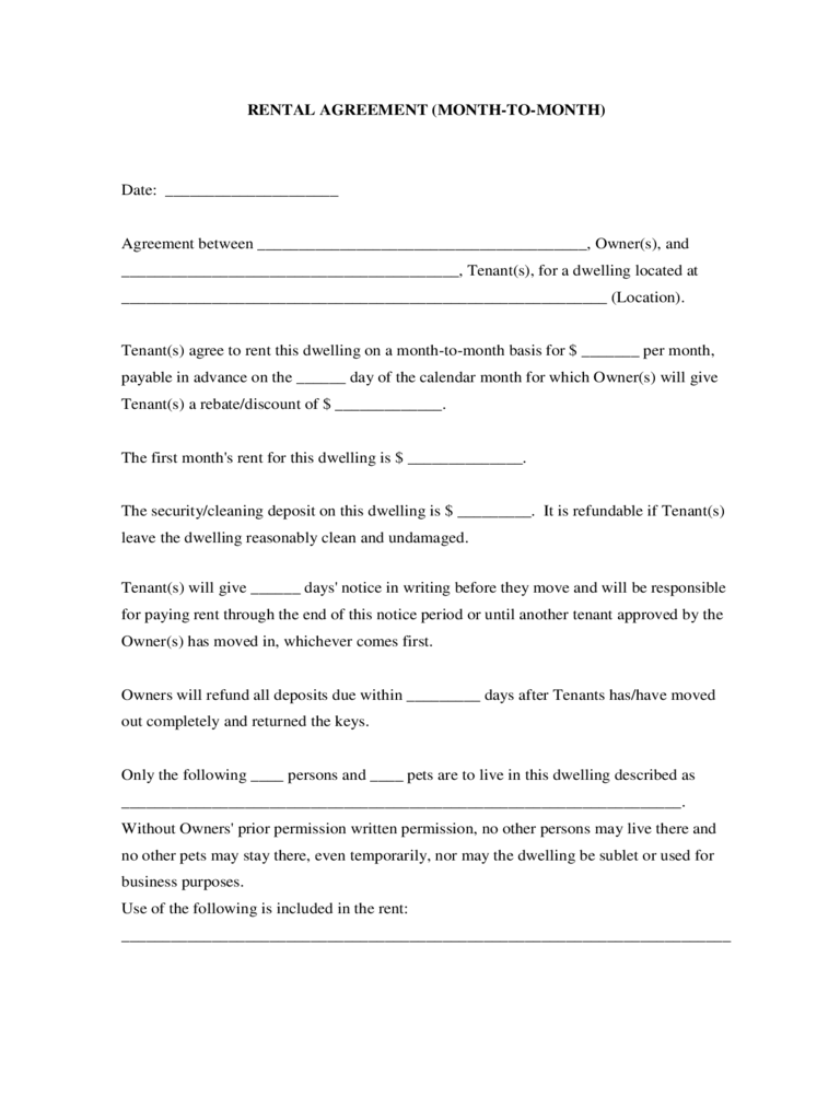Agreement: Picture Of Month To Month Rental Agreement Form. Month 