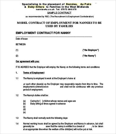 nanny agreement template 10 sample nanny contract templates free 