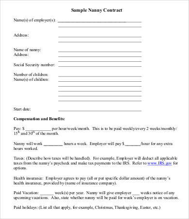 10+ Sample Nanny Contract Templates Free Sample, Example, Format 