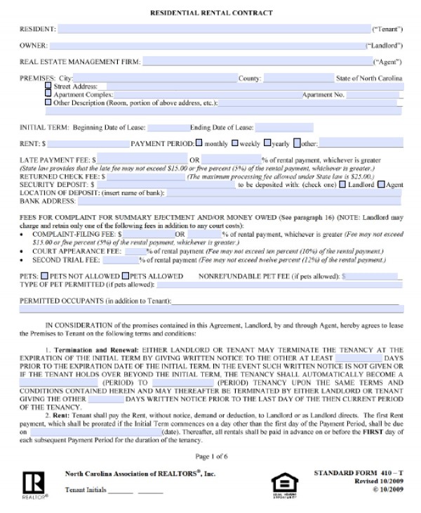 Free North Carolina Residential Lease Agreement | PDF | Word (.doc)