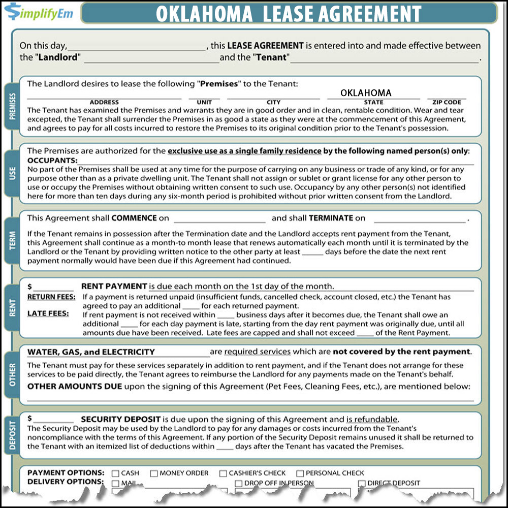 Free Oklahoma Standard One (1) Year Residential Lease Agreement 