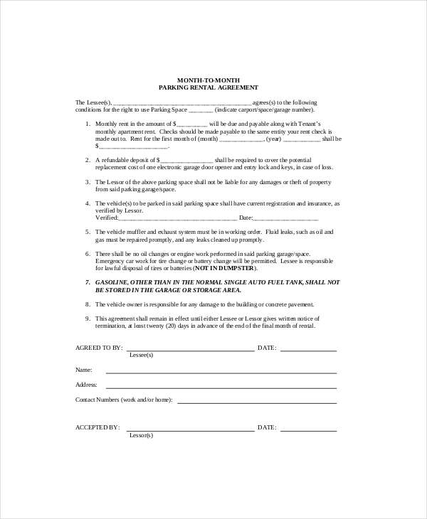 parking lot agreement template parking space rental agreement 