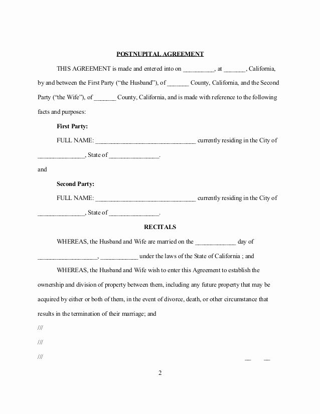 post nuptial agreement template post marital agreement template 