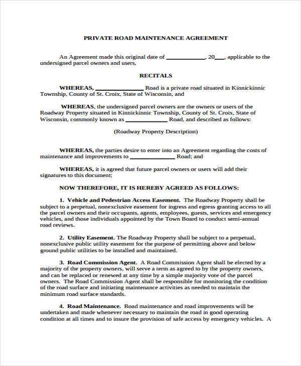 private road maintenance agreement form private road agreement 