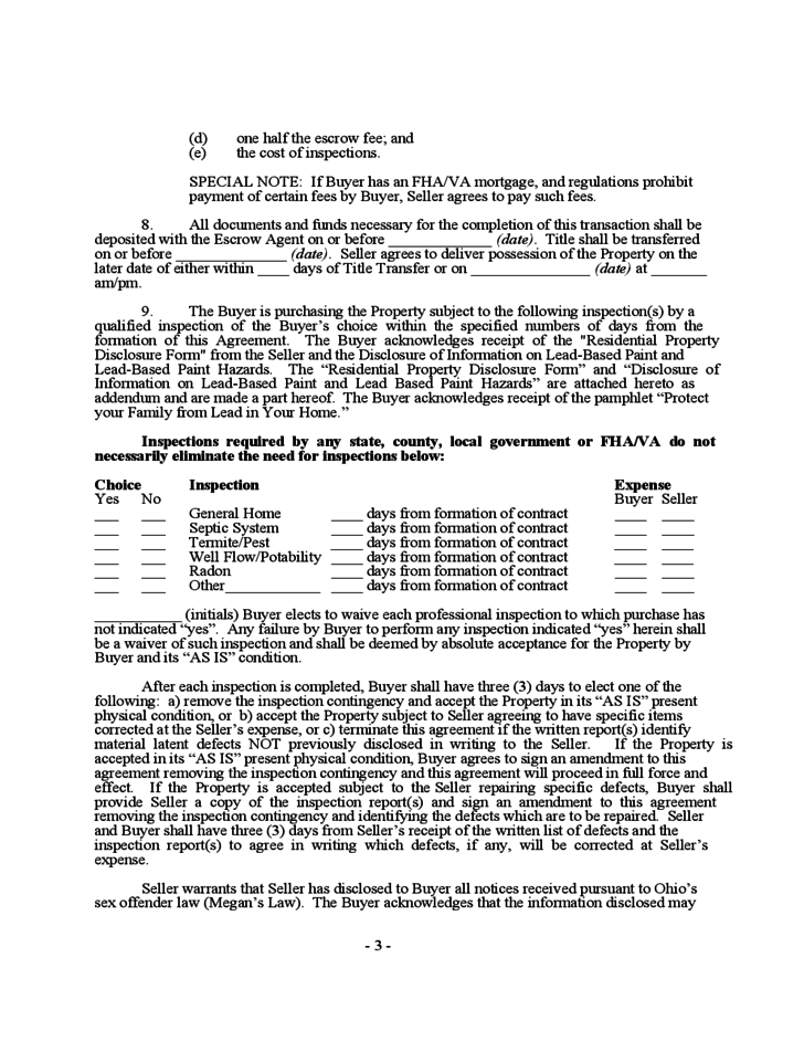 Home Purchase Agreement Template Ohio Schreibercrimewatch.org