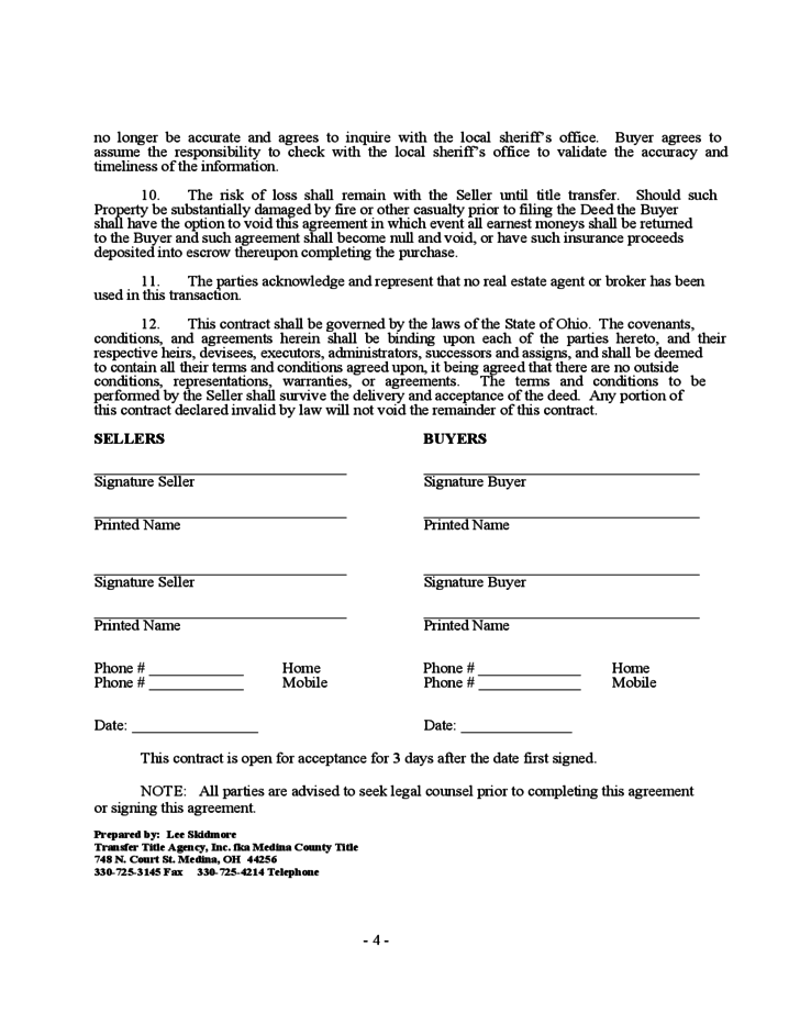ohio home purchase agreement template purchase agreement for 