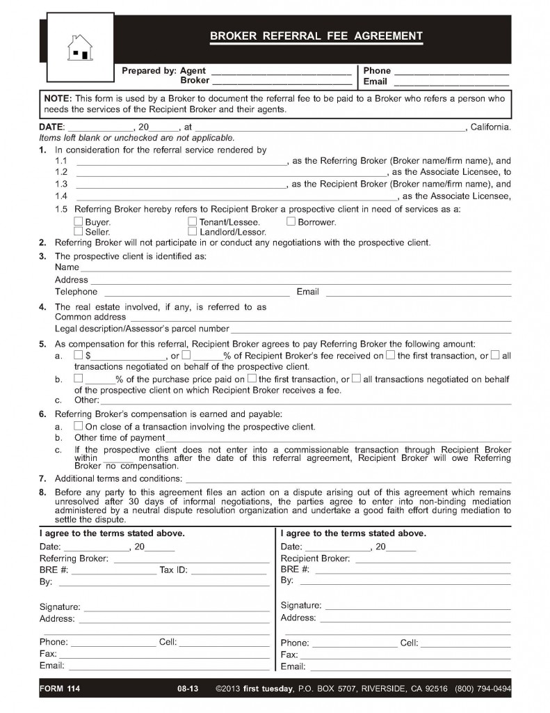 real estate referral fee agreement fee agreement template referral 