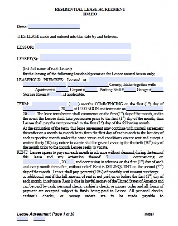 Free Idaho Residential Lease Agreement | PDF | Word (.doc)