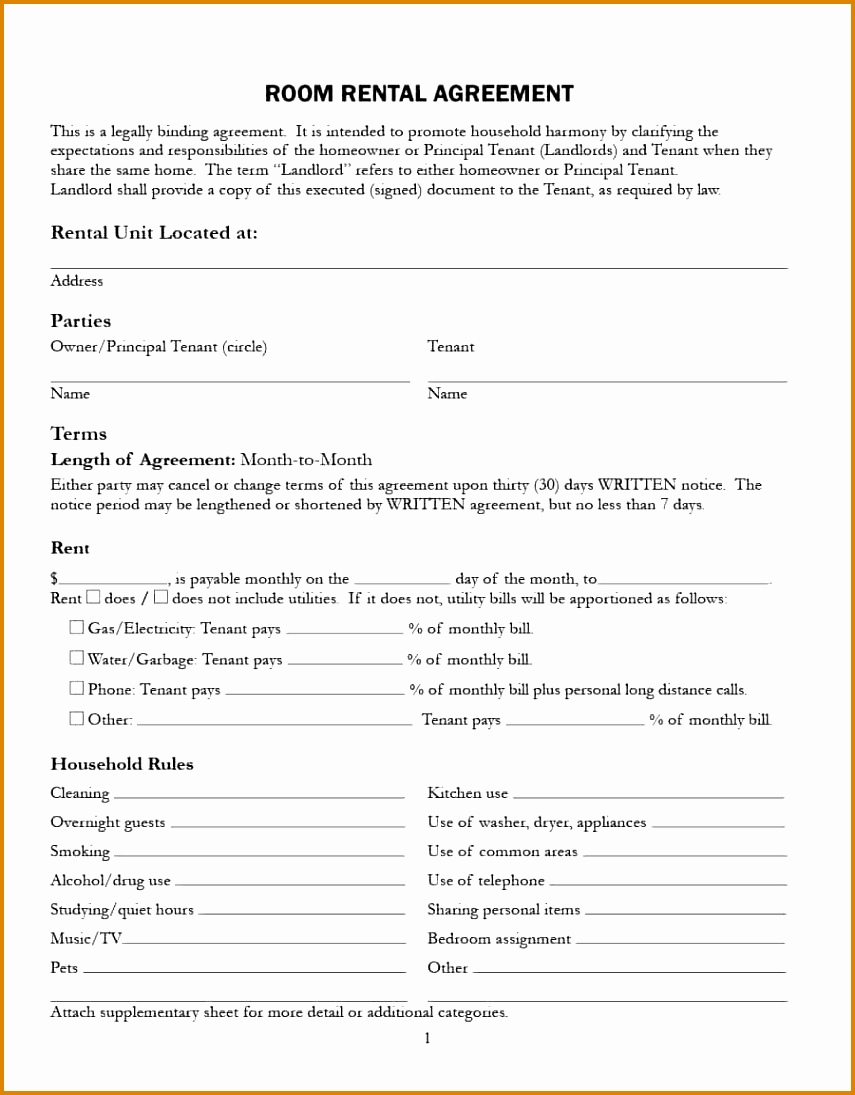 Room Rental Agreement Forms and Templates Fillable & Printable 