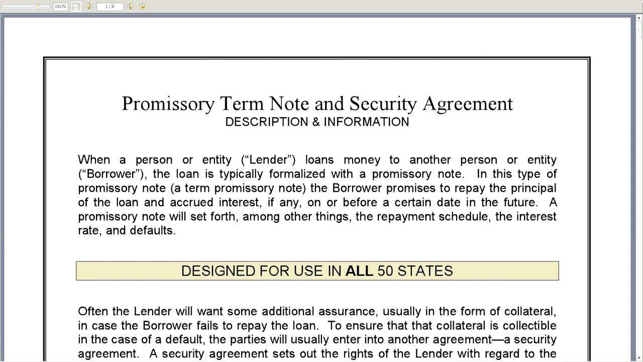 Promissory Term Note and Security Agreement YouTube