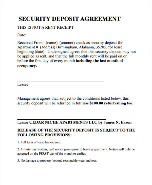 security deposit agreement template 39 agreement templates in pdf 