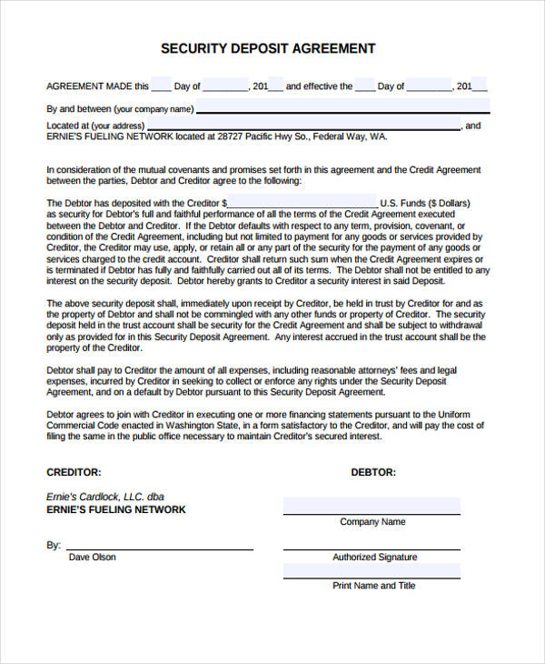 Sample Deposit Agreement Form 11+ Free Documents in PDF