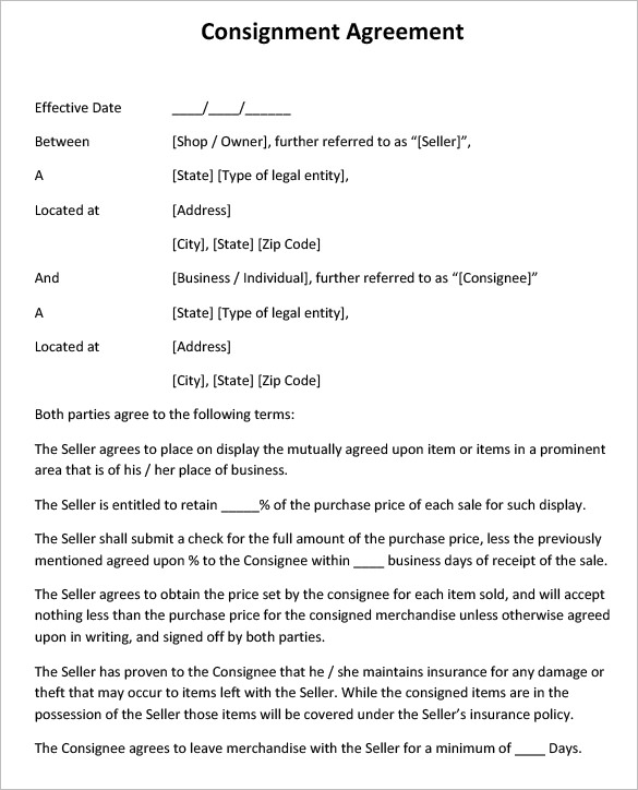simple consignment agreement template