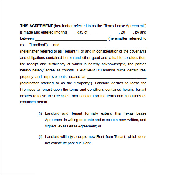 8+ Sample Texas Residential Lease Agreements | Sample Templates