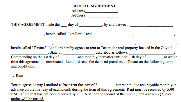 Basic Rental Agreement in a Word Document for Fre