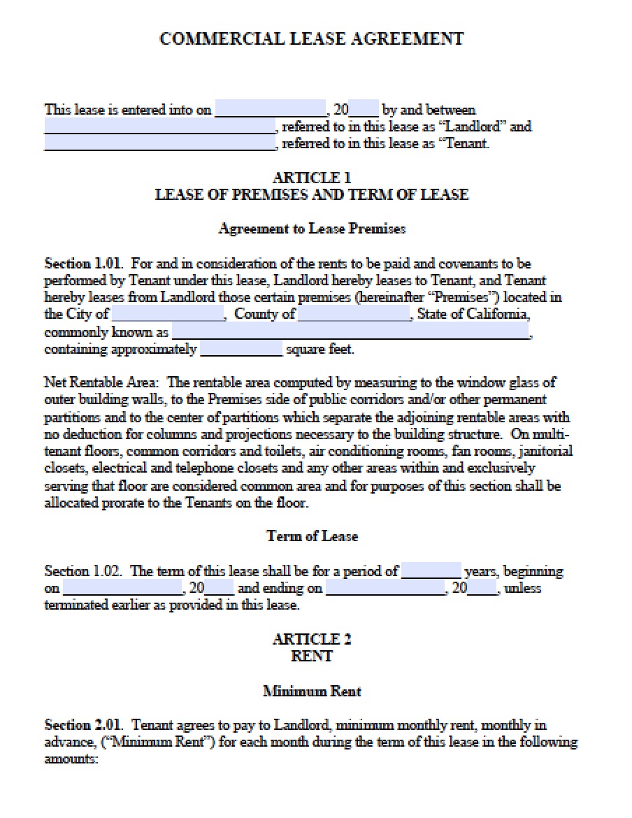 free california commercial lease agreement pdf word doc document 