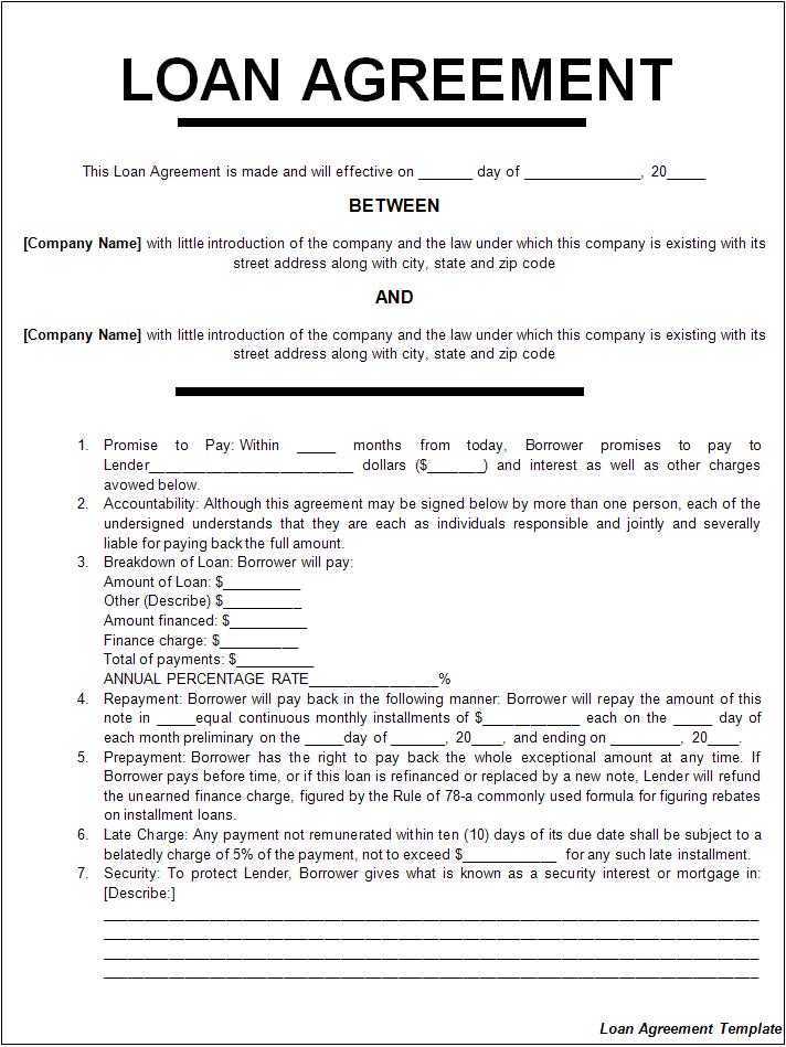 standard loan agreement template sample loan agreement 6 free 