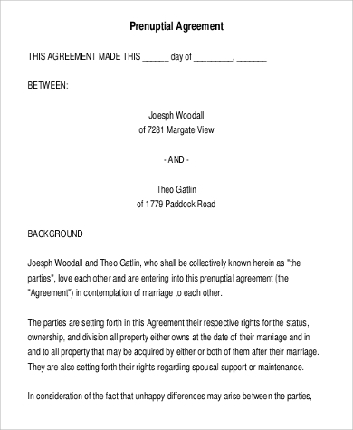 6+ Prenuptial Agreement Forms | Sample Templates