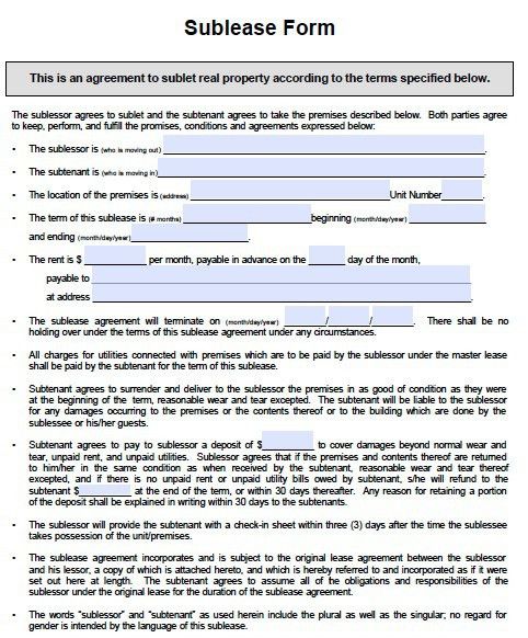 sublease agreement template word sublet agreement sample sublease 