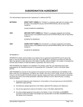 Subordination Agreement to Secured Debt Template & Sample Form 