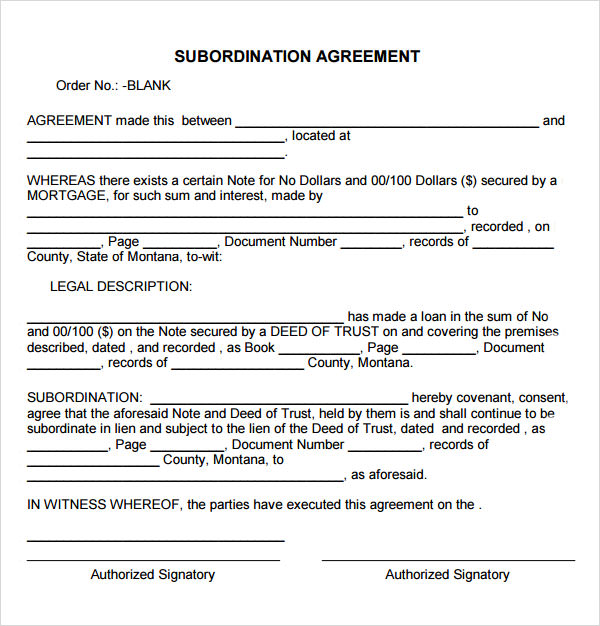 8+ Subordination Agreement Templates | Sample Templates
