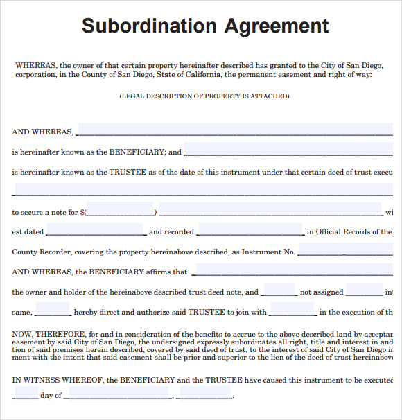 9+ Subordination Agreement Samples | Sample Templates