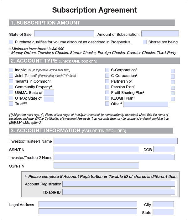 subscription agreement template sample subscription agreement 7 