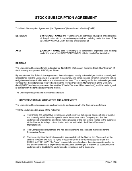 subscription agreement template subscription agreement template 