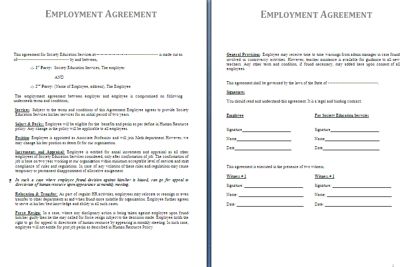 Employment Agreement Template Free Wosing.us Template Design